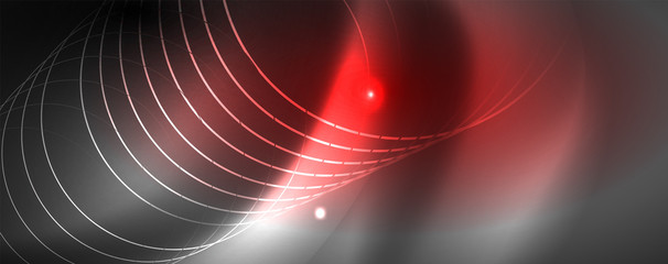 Shiny neon techno template. Neon lines background, 80s style laser rays