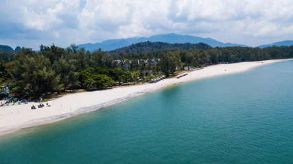 Drone view Tanjung Rhu Beach in summer, Malaysia, Asia