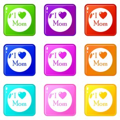 Love mother icons set 9 color collection isolated on white for any design