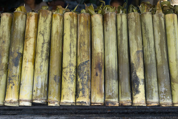 Fototapeta premium Khao Lam is Thai dessert, glutinous rice roasted in bamboo joints