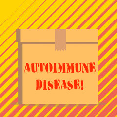 Conceptual hand writing showing Autoimmune Disease. Concept meaning body tissues are attacked by its own immune system Rectangular hard carton cardboard with irregular zigzag tape