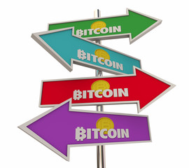 Bitcoin Cryptocurrency Digital Money Arrow Signs 3d Illustration