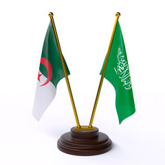 Algeria and Saudi Arabia, two table flags isolated on white background. 3d image