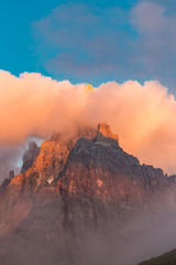  Mount Costazza peak in beautiful sunset, Dolomite, Italy