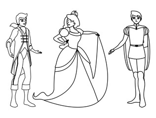 Fototapeta premium beautiful princess with princes of tales characters