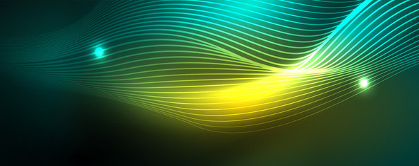 Shiny neon vector wave line abstract background, motion concept