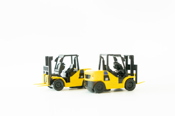 Two Diesel forklift on white background