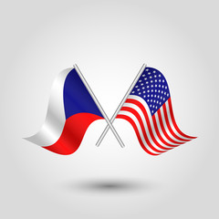 Fototapeta premium vector two crossed flags on silver sticks - symbol of united states of america and czech republic