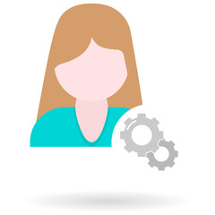 flat icon of working woman with gears symbol