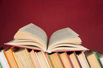 Stack of colorful books. Education and entertainment concept