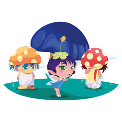 fungus elfs and fairy in the garden