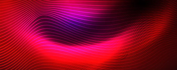 Obraz premium Neon vector wave lines abstract background, magic futuristic techno design