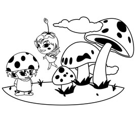 beautiful magic fairy and fungu elf in the garden