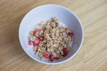 Breakfast chocolate cornflakes cereal milk