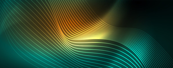 Shiny neon vector wave line abstract background, motion concept