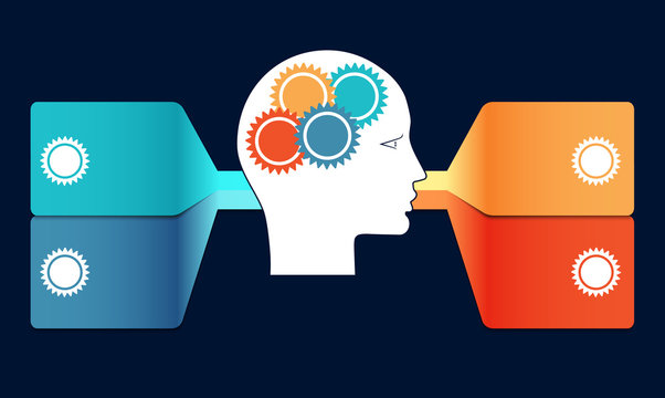 Infographic With Gears In Head, And Colorful Strips. Template With 4 Options Used To Conceptual Variants For Projects