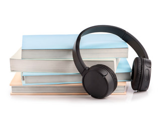 Wireless headphones with hardcover books