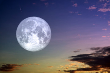 Fototapeta na wymiar Full hay moon and silhouette white cloud night sky