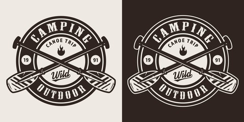 Vintage monochrome canoe trip badge