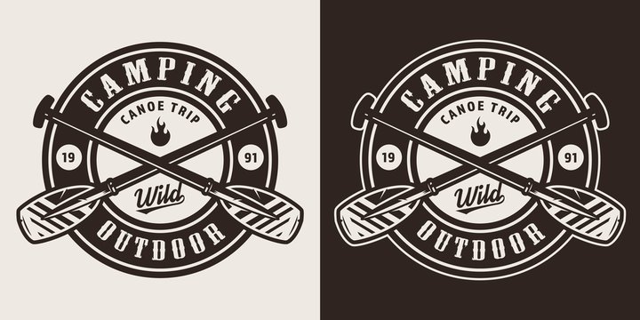 Vintage monochrome canoe trip badge