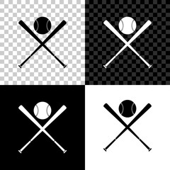 Crossed baseball bats and ball icon isolated on black, white and transparent background. Vector Illustration