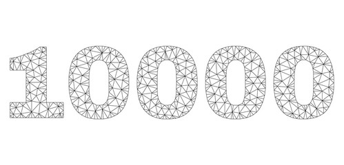 Mesh vector 10000 text. Abstract lines and circle dots are organized into 10000 black carcass symbols. Linear frame flat polygonal mesh in eps vector format.