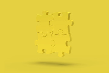 Yellow puzzle on a yellow background. Abstract image. Minimal concept problem business. 3D render.