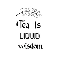Tea is liquid wisdom. Calligraphy saying for print. Vector Quote