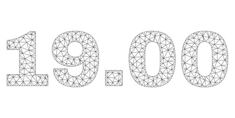 Mesh vector 19.00 text. Abstract lines and dots form 19.00 black carcass symbols. Linear frame flat polygonal mesh in vector EPS format.