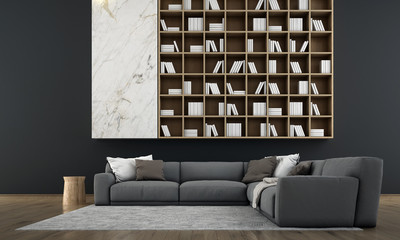 The modern lounge and living room interior design and bookshelf background