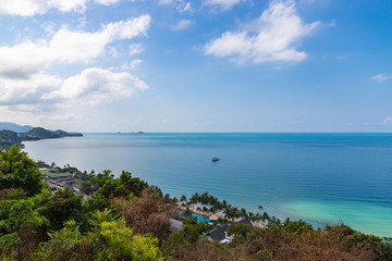 Fototapeta na wymiar Beautiful tropical White Sands Beach at Koh Chang island, from viewpoint. Summer, vacation, holiday concept. Thailand