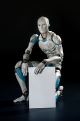 Robot humanoïde accroupi carte de visite