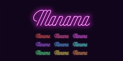 Neon lettering of Manama name. Neon city