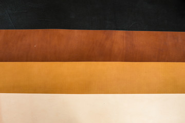 Genuine vegetable tanned leather of 4 color shade texture background