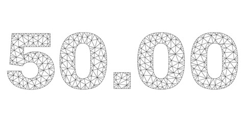 Mesh vector 50.00 text. Abstract lines and small circles are organized into 50.00 black carcass symbols. Linear carcass 2D polygonal network in eps vector format.