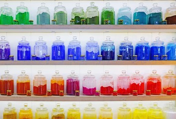 Colorful color paint pigments in a painting store in Venice, Italy