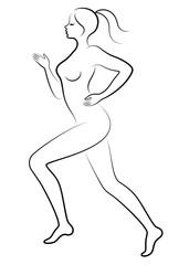 Silhouette of slender lady. The girl is running. A woman goes in for sports. Vector illustration