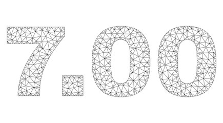 Mesh vector 7.00 text. Abstract lines and circle dots form 7.00 black carcass symbols. Linear carcass flat triangular mesh in eps vector format.