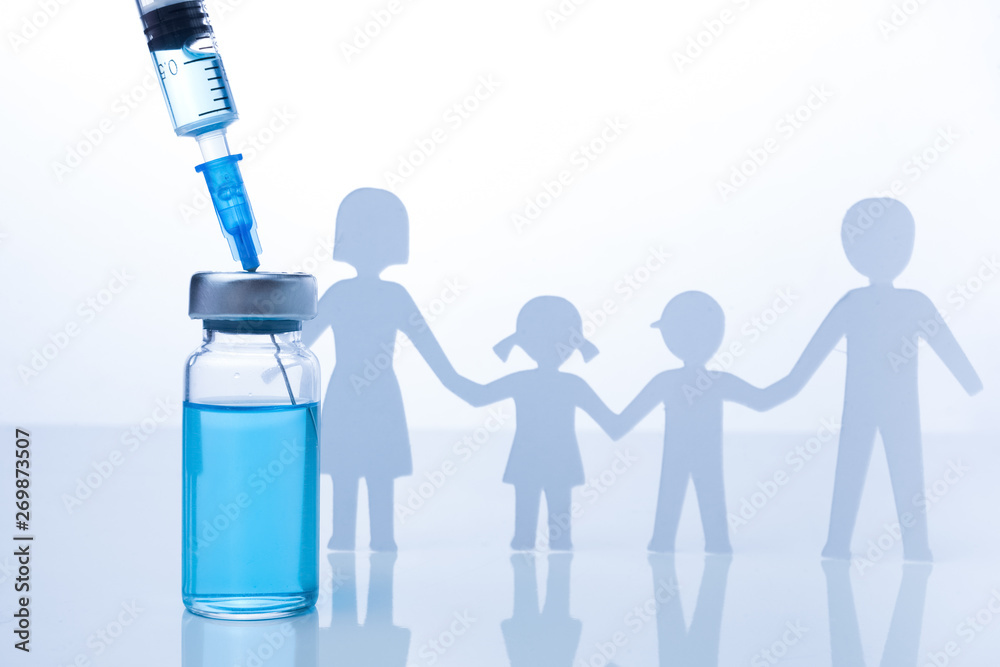 Wall mural family immunization concept. flu vaccine for children.