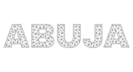 Mesh vector ABUJA text. Abstract lines and dots form ABUJA black carcass symbols. Wire carcass flat polygonal mesh in eps vector format.