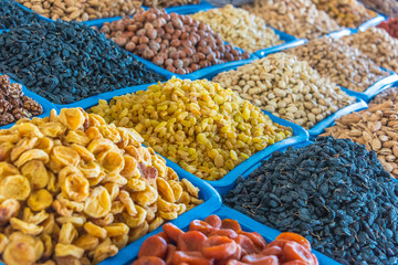 Dried food products sold at the Chorsu Bazaar in Tashkent