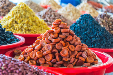 Dried food products sold at the Chorsu Bazaar in Tashkent