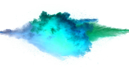Collision of colored powder isolated on white