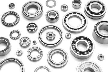 Set of steel ball bearings in closeup