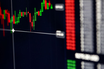 Closeup of international stock market bids graph indicator with prices