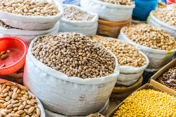 Dried food products sold at the Chorsu Bazaar in Tashkent