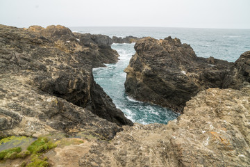 Ocean bay landscape with cliffs and islands