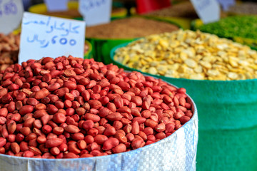 Beans and nuts in the market or bazaar Medina Fez