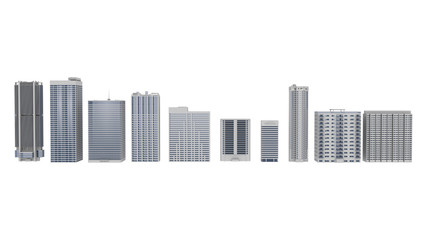 High-rise Buildings 3D Rendering over White Background