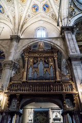 Pipe organ inside of Roman Catholic cathedral of Como, Italy.